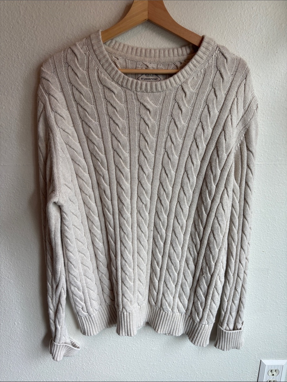 St. John's Bay Cream Cable Knit Crewneck Sweater Fall Cozy XL